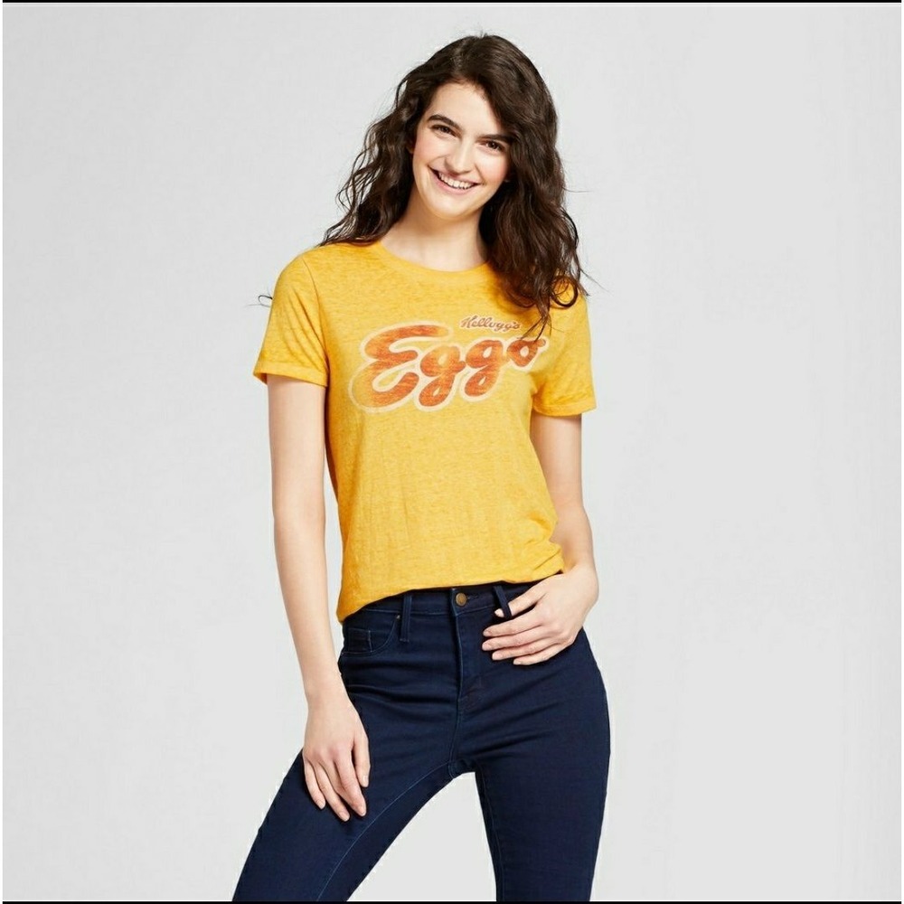 Yellow EGGO burnout‎ tee womens xs
